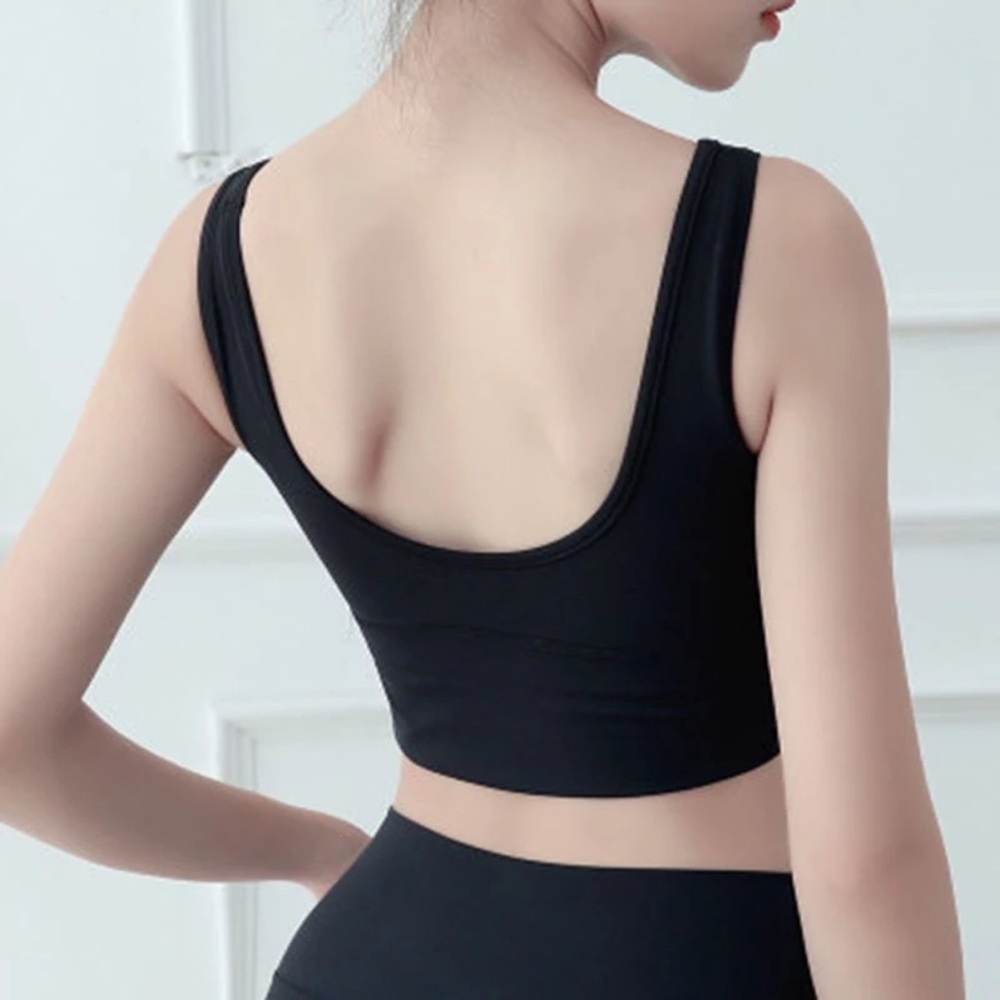 Black Yoga Sport Halter Low Back Crop Top - Picture 3 of 16